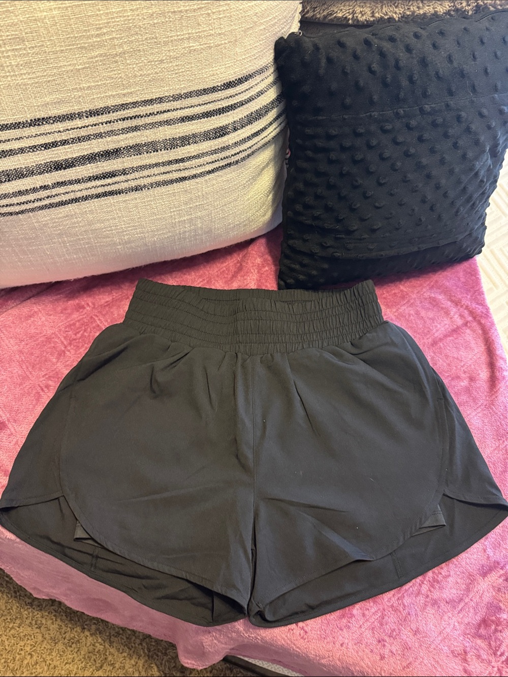 Women's Black Athletic Shorts with Smocked Waistband